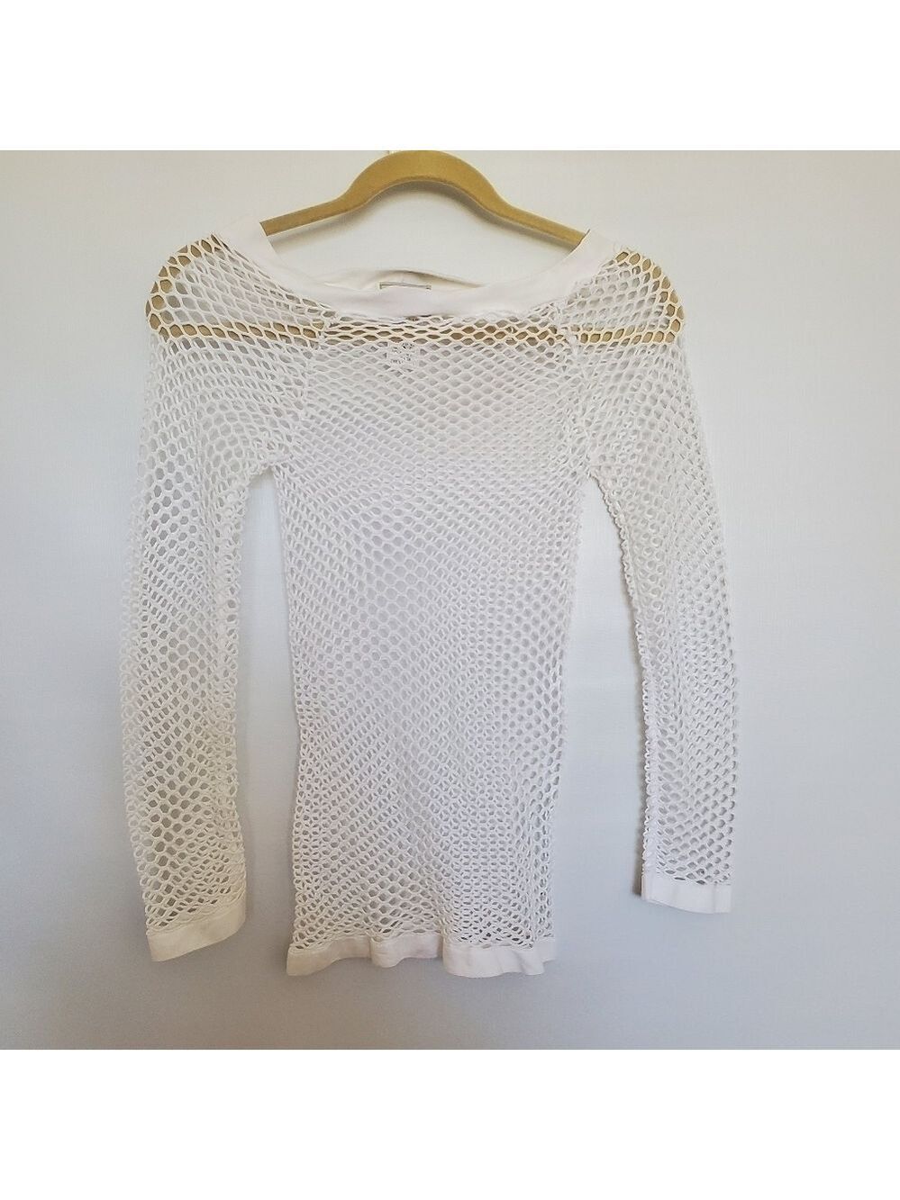 F&F TOP BLOUSE OPEN KNIT STRETCH LONG SLEEVE BEACH WHITE LAYER WOMENS ( OS )
